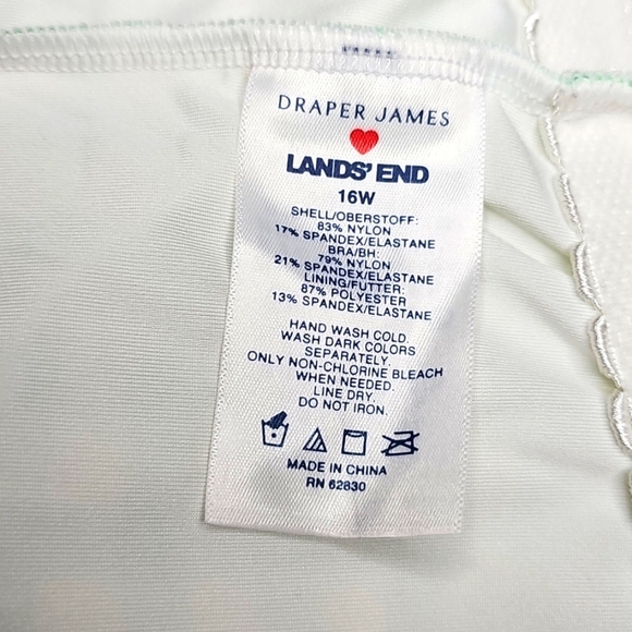 Lands' End Womens Checked Green White Eyelet Ruffled One Piece Swimsuit 16W - Picture 5 of 5